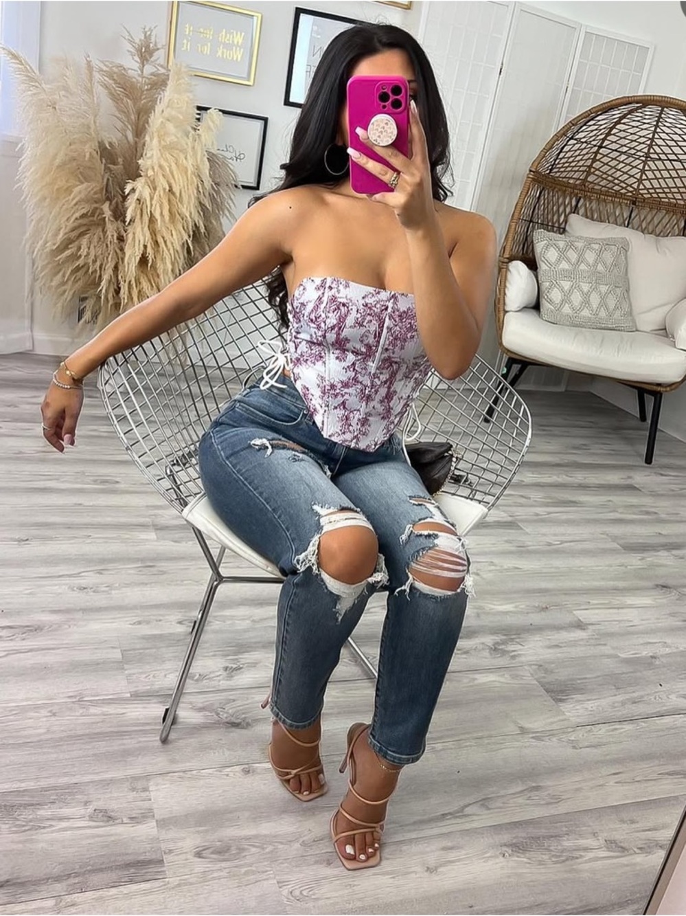 Floral Corset Top with Lace-Up Sides